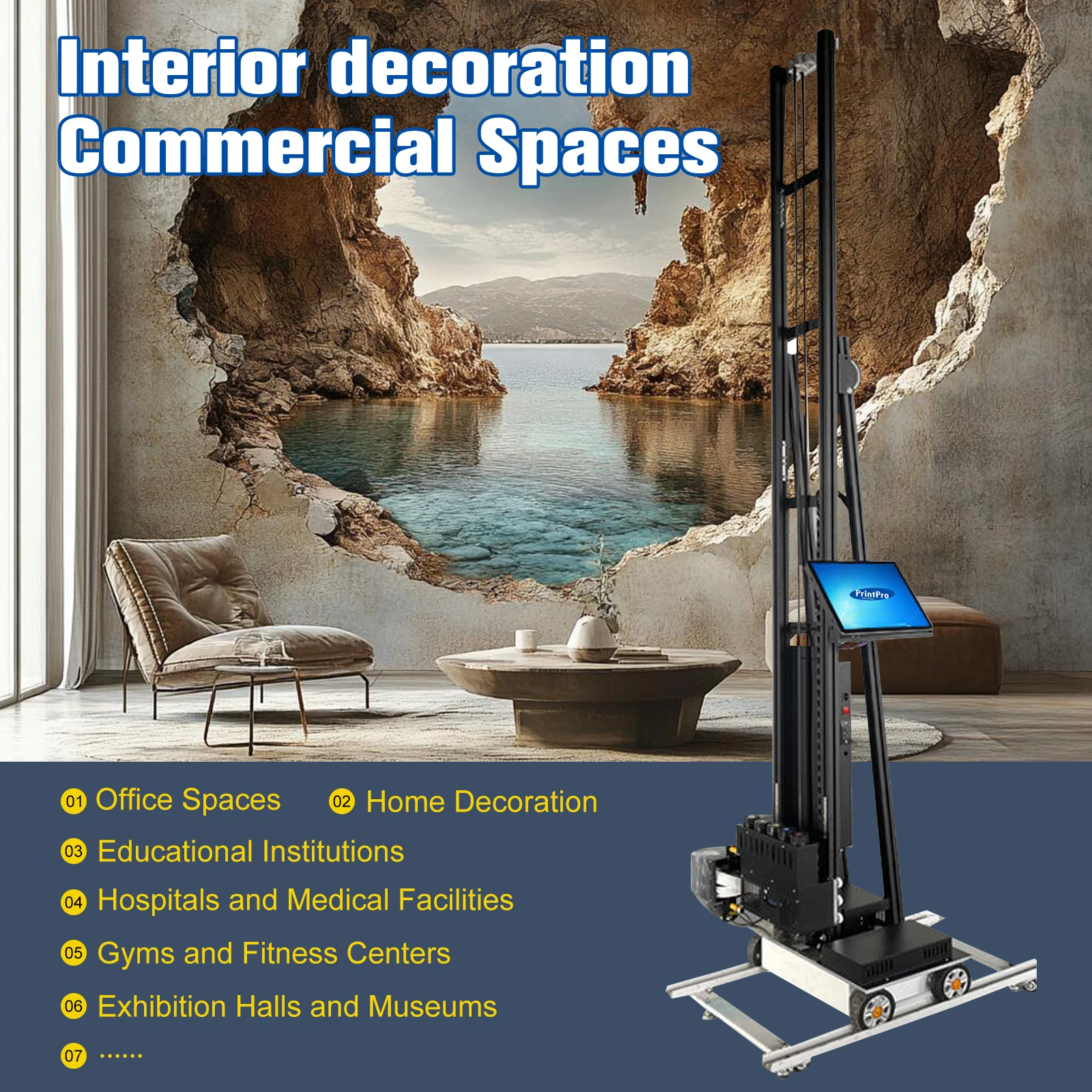 PrintPro Vertical Wall Printing Machine for  3d Wall Printer Machine Uv Wall Design Printer Machine   Uv Printer for Sale