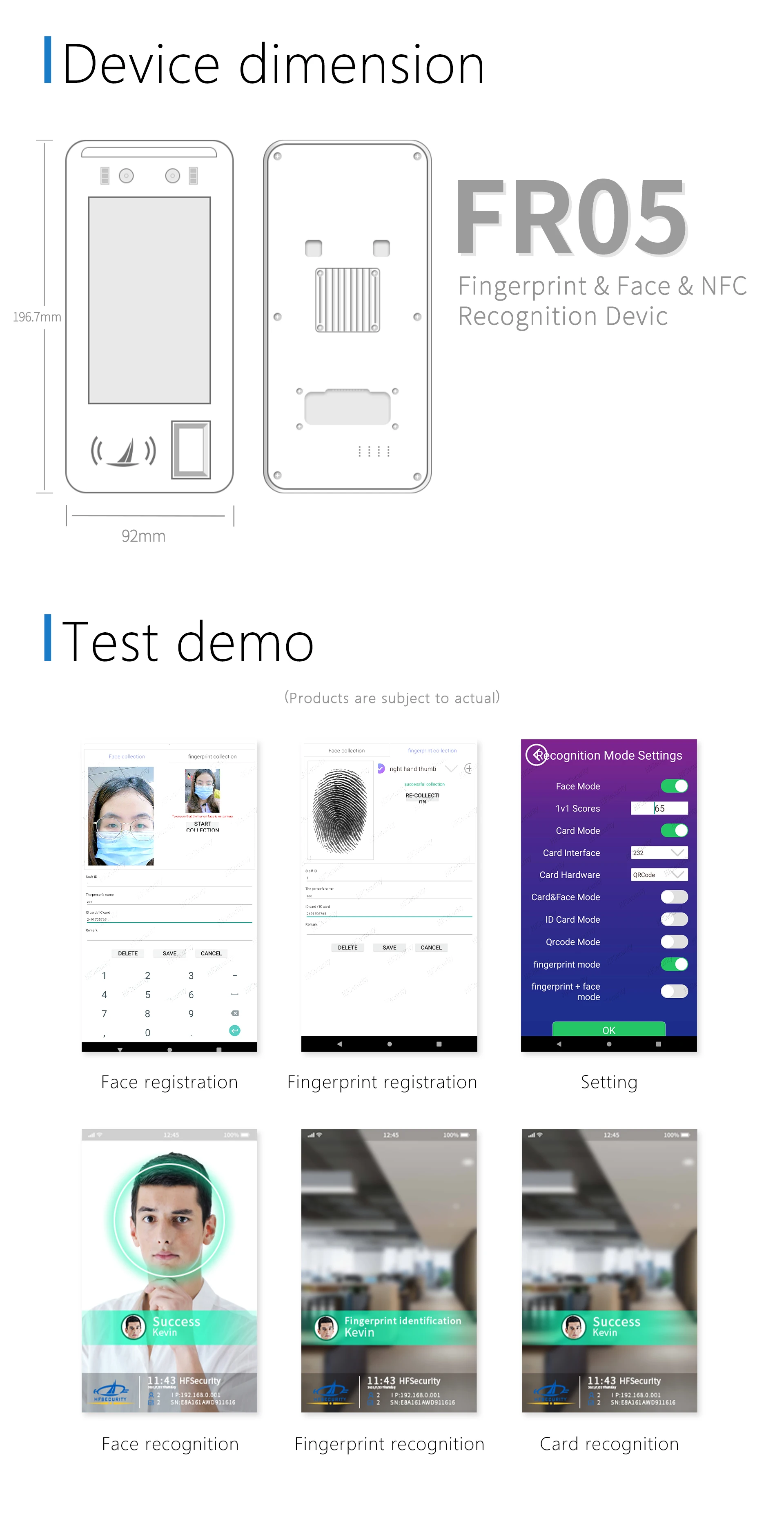 Hfsecurity Fr05 Biometric Fingerprint Face Recognition Terminal For ...