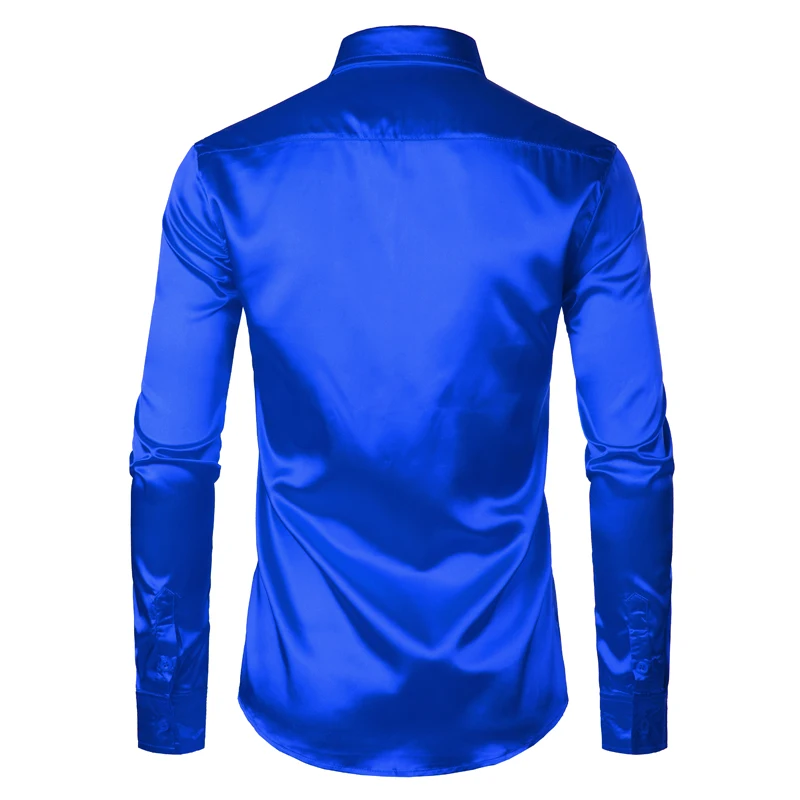 Royal Blue Silk Satin Shirt Men 2024 Luxury Brand New Royal Blue Silk Satin Shirt Men 2024 Luxury Brand New