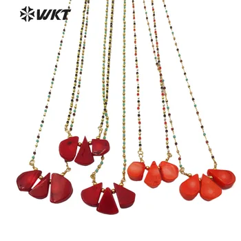 WT-N1198 New Natural Red Coral Beads Necklace Fashion handmade Small Charm Coral Necklace Hot Sale Jewelry Necklace
