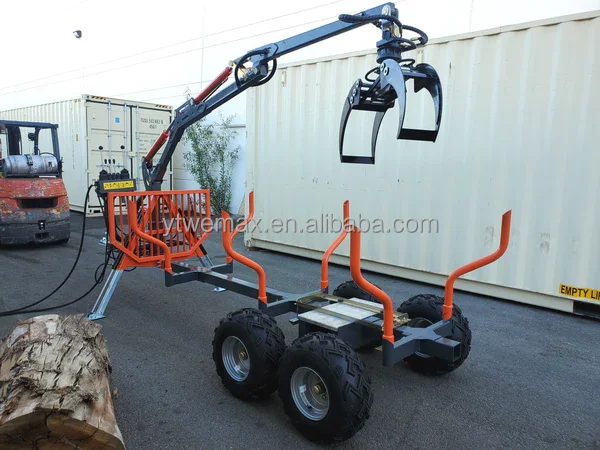 Wemax Forestry Log Loading Machine 1.5ton Timber Wood Trailer With 3.4m Crane With Remote Control Winch
