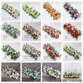 50/100cm Custom Wedding Flower Wall Arrangement Supplies Silk Peonies  Artificial Flower Row Decor for Wedding Iron Arch Backdrop