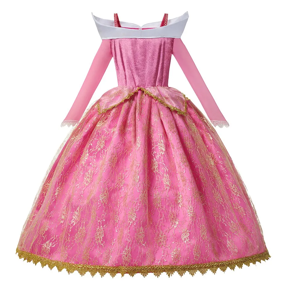 Girls Sleeping Beauty Aurora Princess Dress Long Sleeves Off Shoulder ...