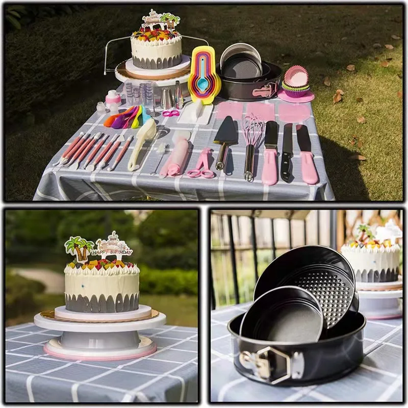 464PCS Cake Turntable Set With Round Cake Pans Decorating Supplies Kit Baking Pastry Tools Baking Accessories