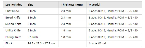 Premium 6-Piece High Hardness Stainless Steel Kitchen Knife Set with Acacia Wood Block