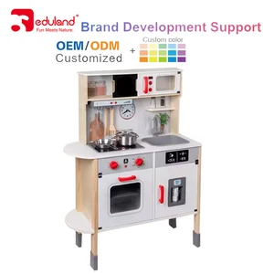 EDULAND Customizable Wooden Toy Set for Kids Role Play Kitchen Pretend Cookware with Light & Sound MDF Educational Material