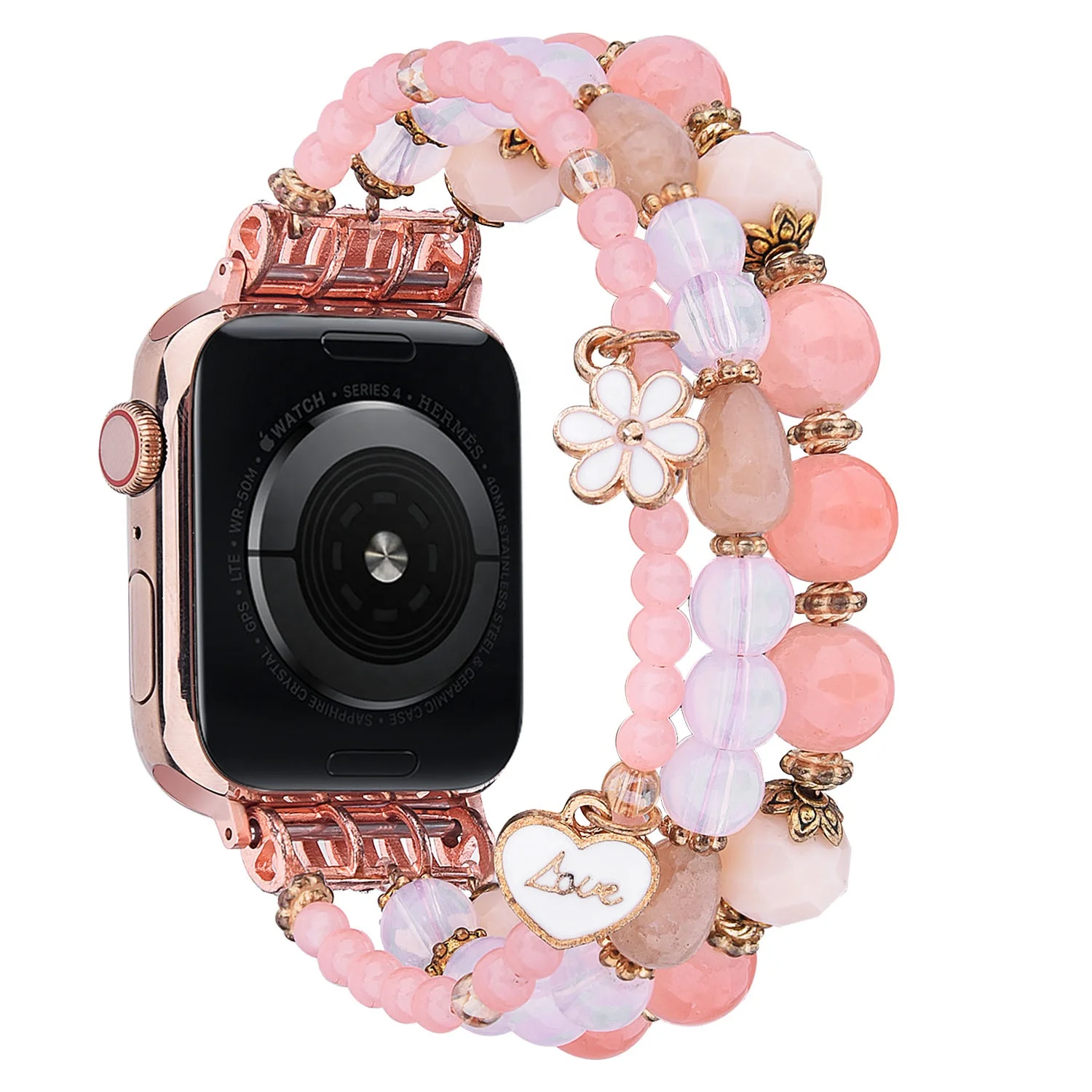 Ремешок полимерный для Apple Watch, браслет ручной работы с индивидуальными бусинами для часов, 38 мм 40 мм 41 мм 42 мм 44 мм 45 мм