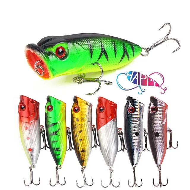6.5cm 10g Saltwater Freshwater Hard Plastic Crankbait Minnow Popper Lure with Treble Hooks for Bass Trout Walleye Carp Fishing
