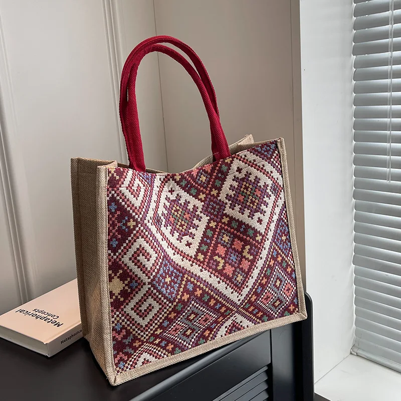 Customized Large Capacity Ethnic Style Canvas Tote Bag for Women