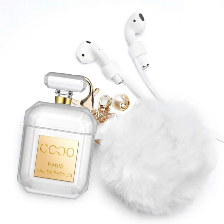 Wholesale Hot Sale 3D Transparent Perfume Bottle Earphone Cases For Airpods  1 2 Pro Soft TPU Headphone Cover With Fur Ball Pompom Keychain From  m.