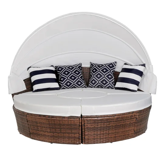 Patio Furniture Round Outdoor Sectional Sofa Set Rattan Daybed Sunbed