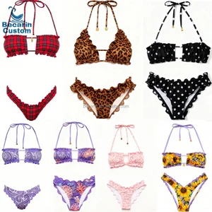 OEM Custom Fashion Swimwear Manufacturer Printed Women String Bikini With Accessories New Design Triangle Sexy Swimsuit
