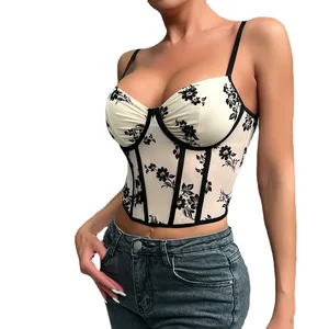 JENGS Hot Girl Breathable Y2K V-neck Crocheted Lace Deep V Low-cut Embroidery High-quality Corset Top Women