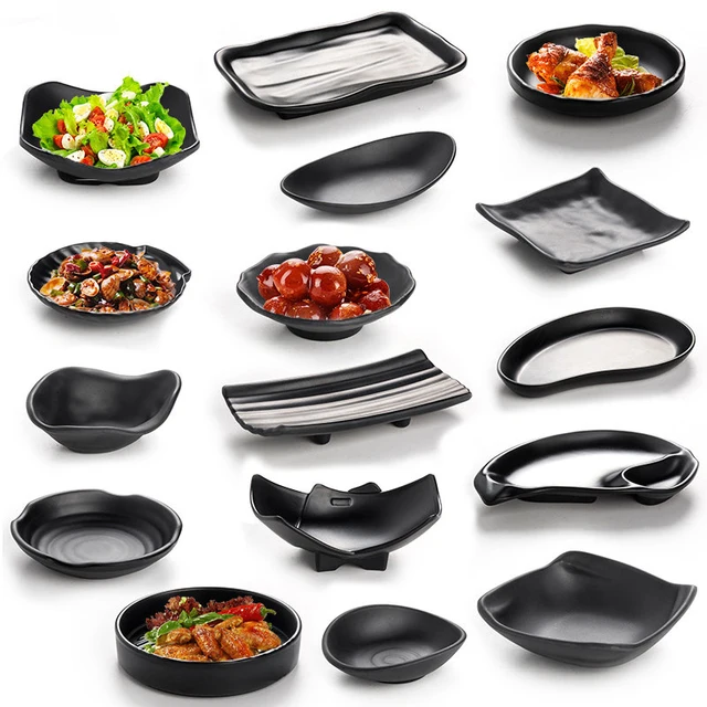 Japanese Restaurant Melamine Dipping Soy Sauce Dishes Sushi Wasabi Small Sauce Dish Black Frosted Melamine Bowl Plate Set