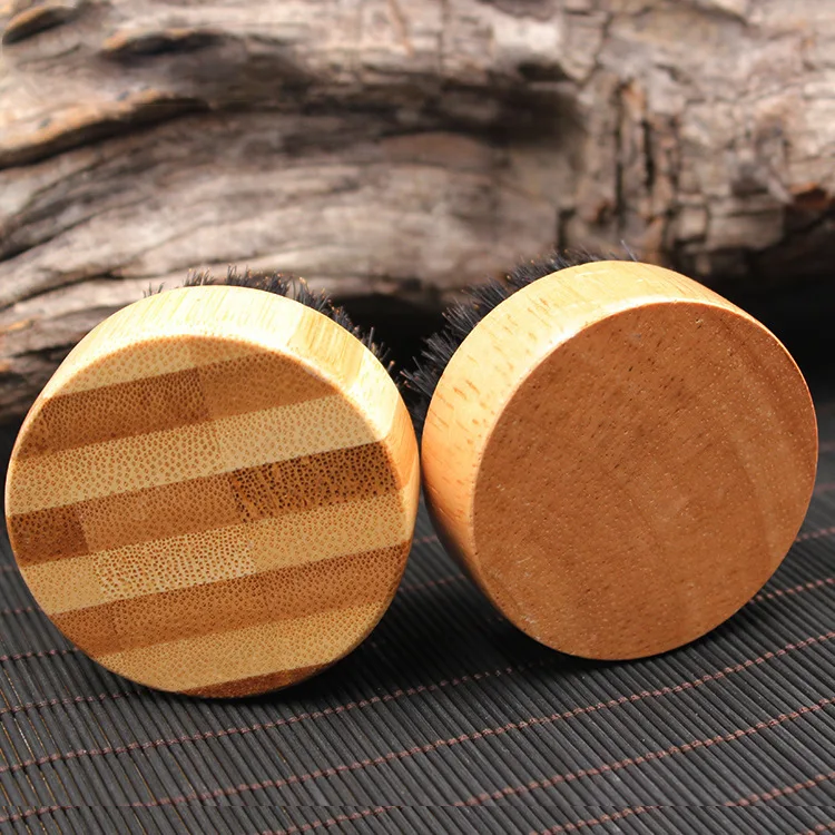Factory wholesale rubber wood material round shape pure boar bristle mini beard cleaning brush boar bristle