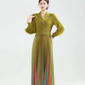 Plus Size Women's Pleated Dress - Loose Fit Flowy Midi Length Casual Daily Wear