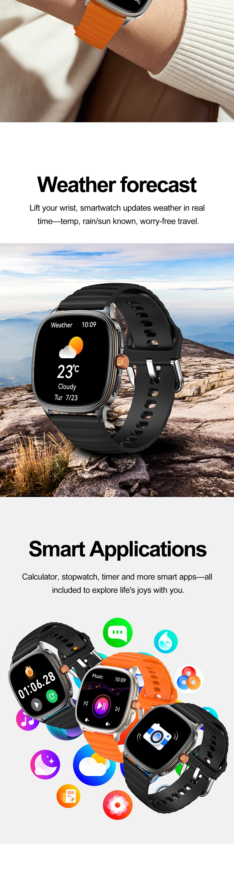 product hot design 2026 smart watch hk73 black orange ultra thin body 173inch amoled screen custom faces bt calling unisex smartwatch-14