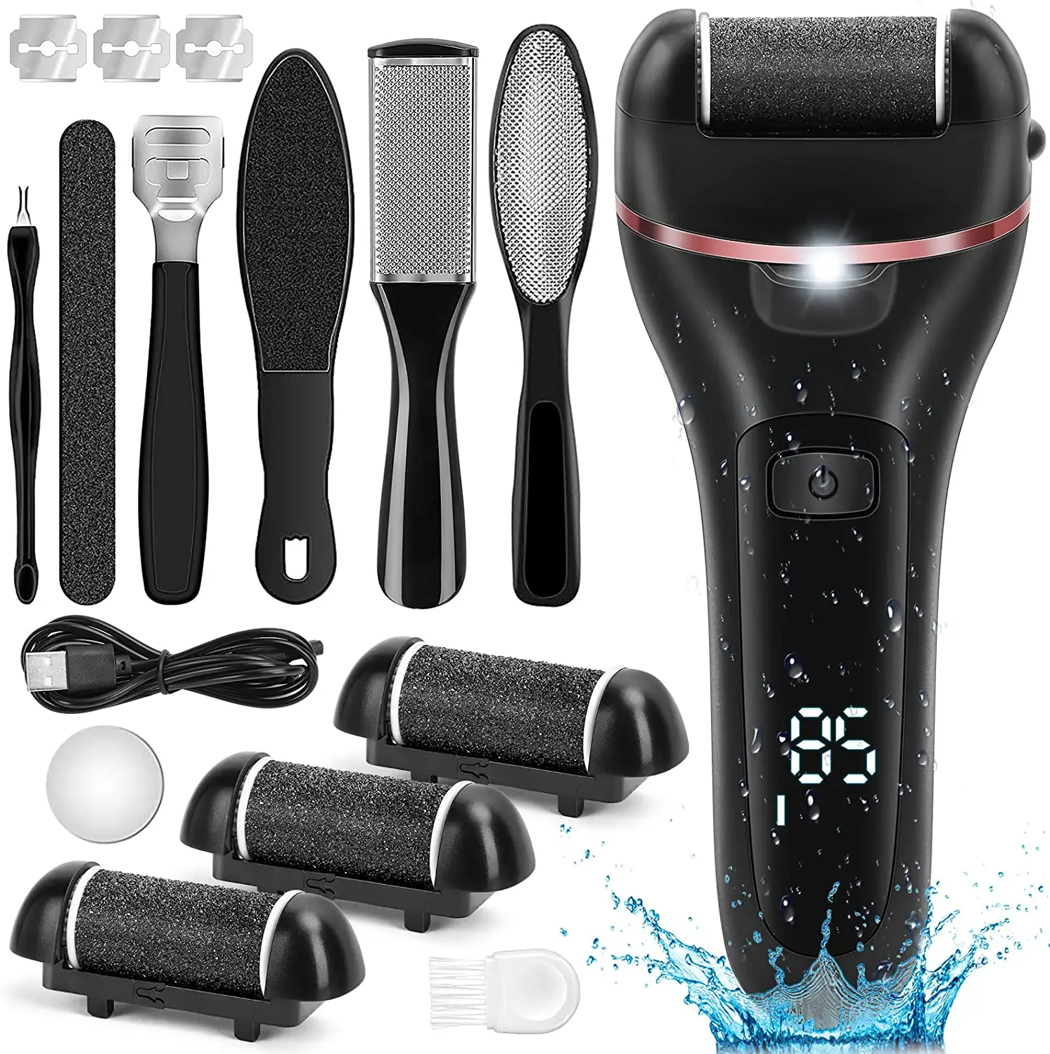 10 in 1 Electric Callus Remover Foot File Rechargeable Foot Scrubber Pedicure Kit Foot Grinder for Feet