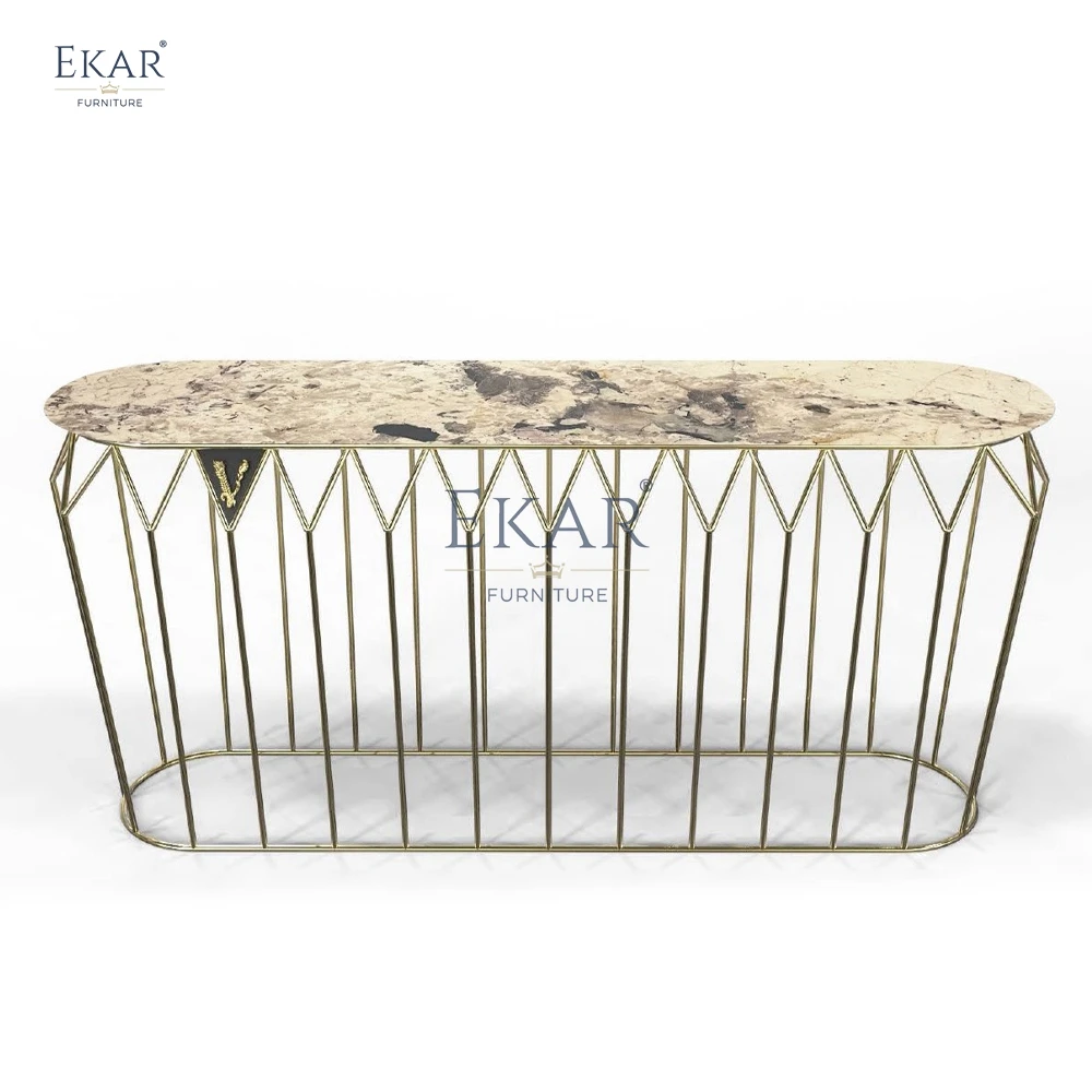 Modern European Design Marble Console Table with Sleek Metal Legs 3-Seater Modular Wood Bean Bag for Apartment Use