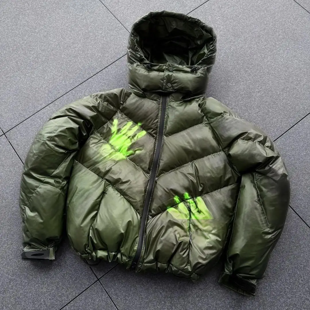 Personalizowana kurtka puchowa z kapturem z bawełny do codziennego noszenia w stylu ulicznym z nadrukiem palmy – możliwość dostosowania do innych wzorów