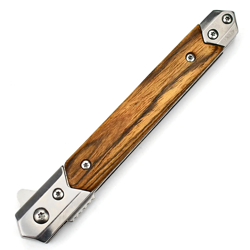 E-commerce Best selling EDC pen knife portable wooden handle 440csteel Daily using outdoor camping hiking tactical knife folding