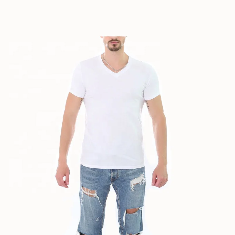 JL-82311 240GSM 65 Polyester 35 Cotton T Shirt Mens T Shirts Blank Slim Fit Burgundy Men V-Neck T-Shirts White Men