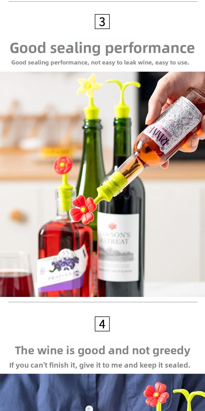 Flower Shaped Silicone Wine Stopper Red Vacuum Bottle Stopper with Household Sealed Kitchen Seasoning Cap for Red Wine Storage factory
