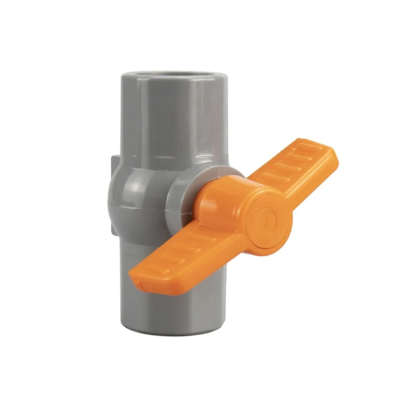 UPVC OCTAGONAL BALL VALVE WITH GREY BODY ORANGE BUTTERFLY HANDLE 1INCH BALL VALVE PRICE