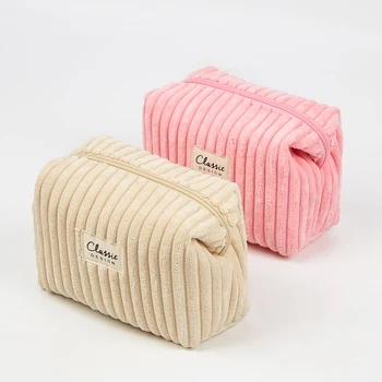 New design custom logo Cosmetic Bag Multi-function Portable makeup Storage Bag Corduroy Simple Washing Bag