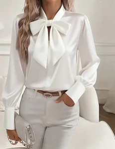 Women's Autumn Long-Sleeve Bow Satin Blouse Top