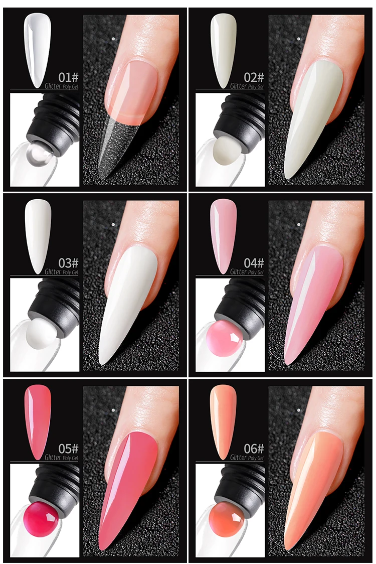 Factory Wholesale Clear 13 Colors 30ml Nail Art Extension Gel Soak Off Quick Acrylic Poly Gel Polish details