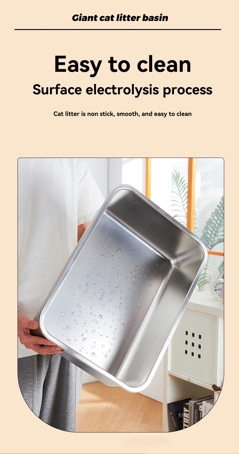 product pet products litter box stainless steel large deepen semi enclosed stainless steel litter box cat toilet cat litter box-3
