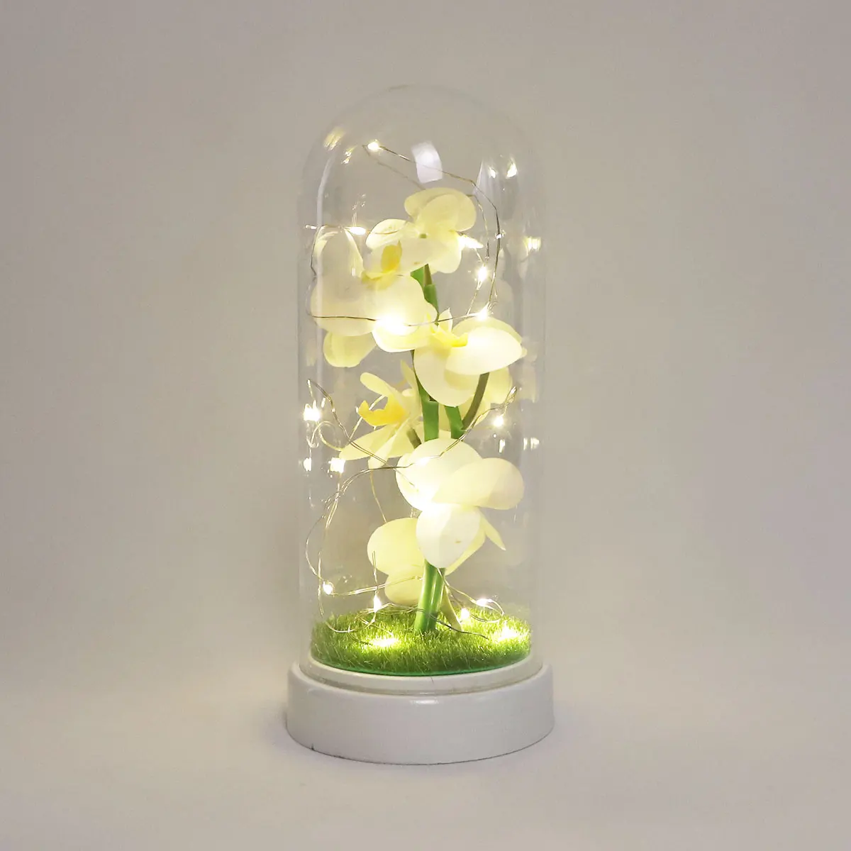 Custom made decorative oval clear bell jar glass display cloche dome cover ornament with wood base and led lights for flowers