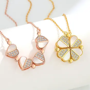 Hos Sales Ins S925 sterling Silver Four Leaf Clover Necklace Whit Fritillaria Magnetic Jewelry Attractive Heart Necklace