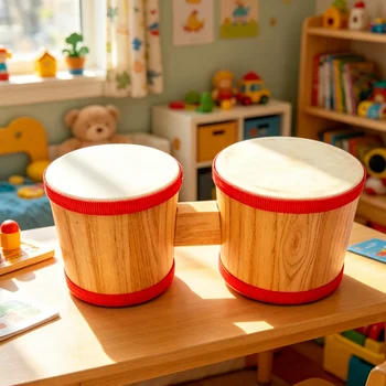 Kids Musical Toy - Mini Wood Bongo Drum for Junior Lessons