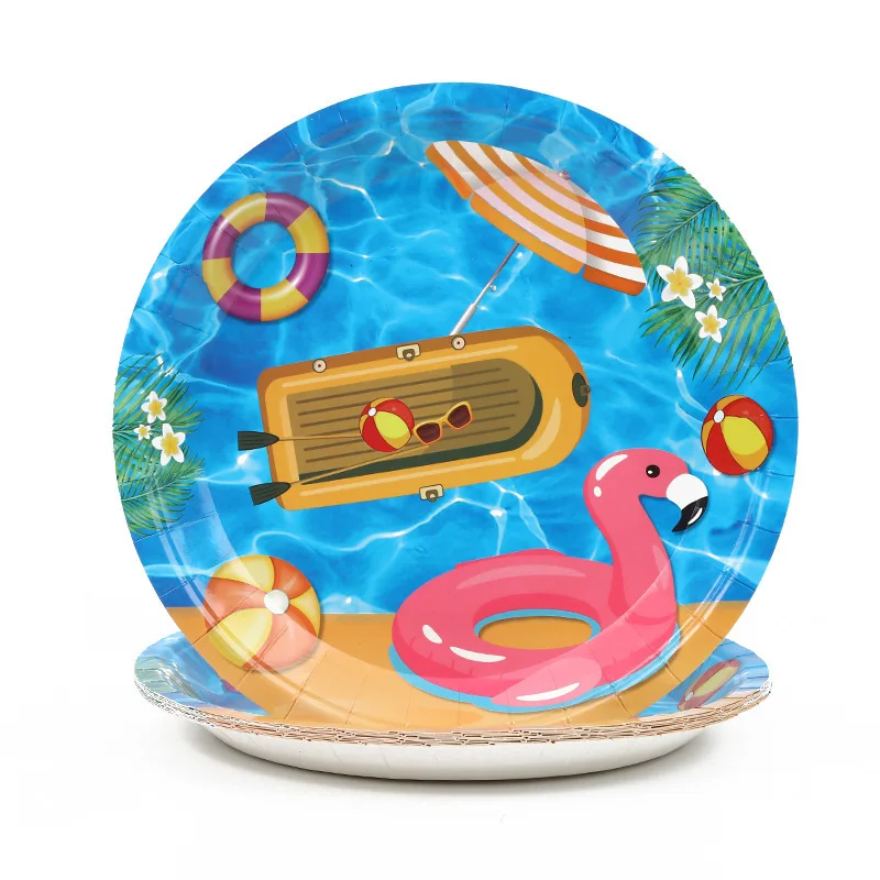 Decodinli Fournitures de fête sur le thème de la plage Ensemble d'assiettes et de serviettes pour 25 décorations d'anniversaire, de piscine