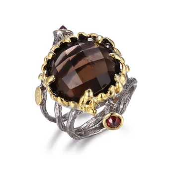 Design Jewellery Garnet Rings Women& Men Smoky Quark Finger Rings With Gold Plating Rings Jewelry