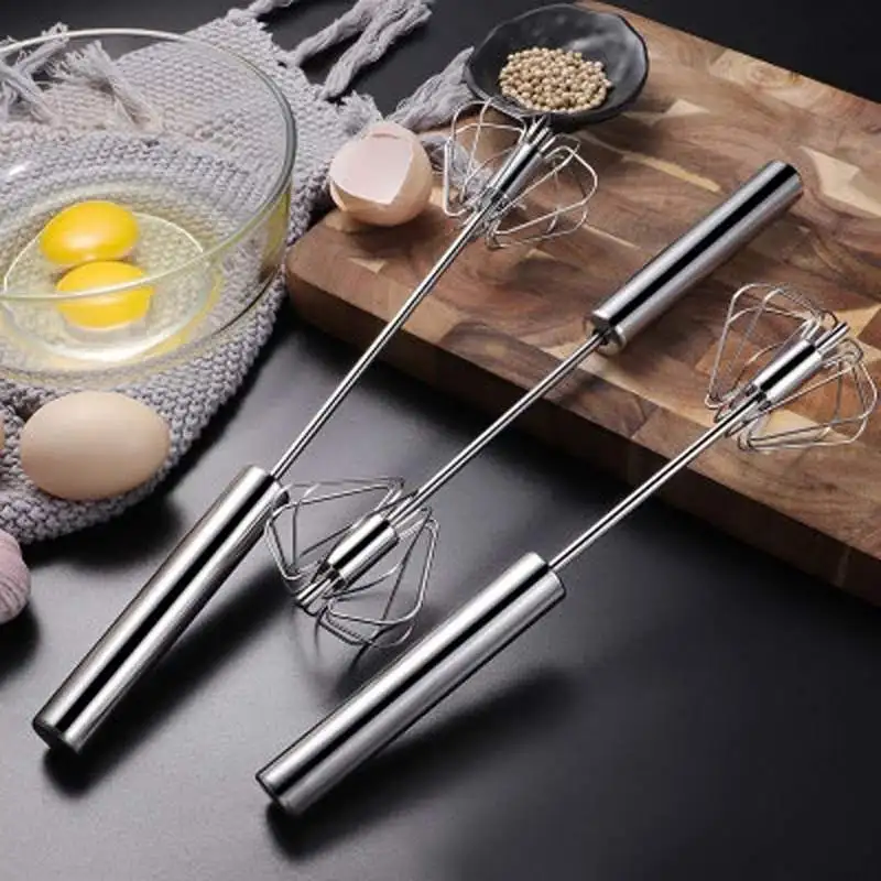 1pc Stainless Steel Semi-automatic Egg Beater, Rotating Whisk