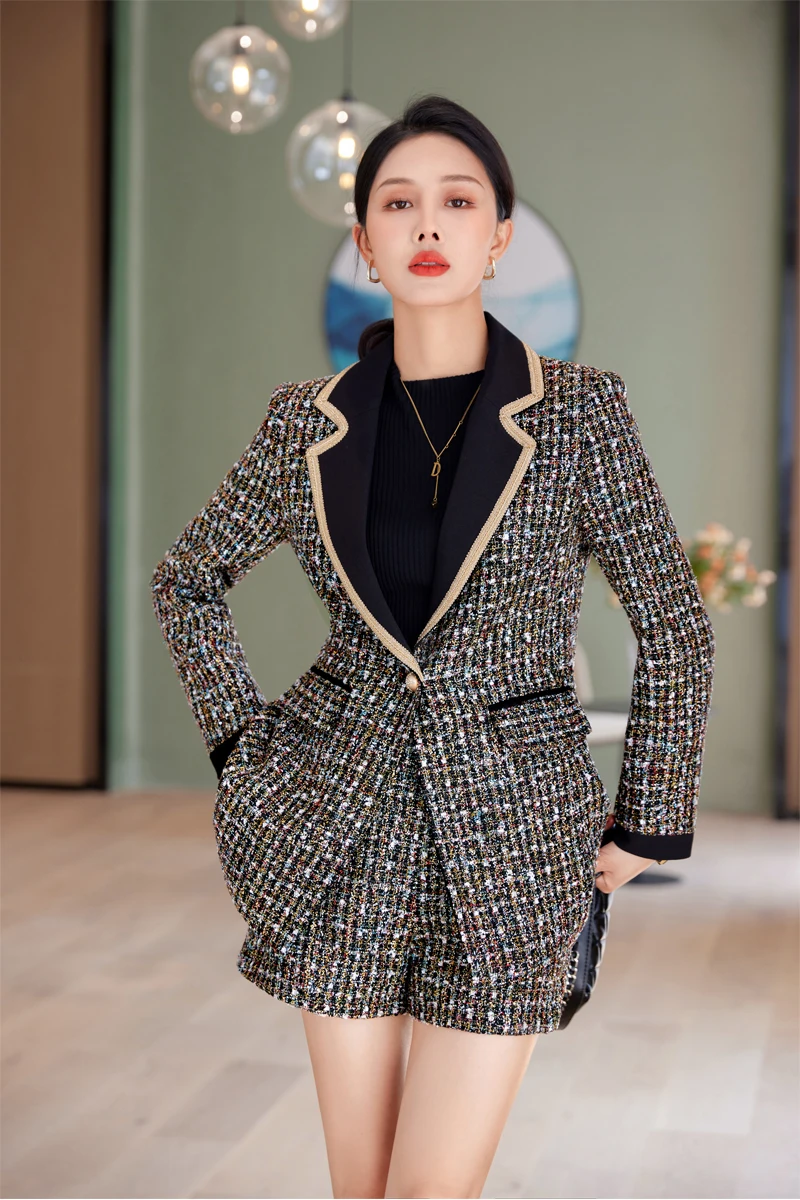 Wholesale Women's Fashion Short Pant Suit 2-piece Patchwork Checked ...