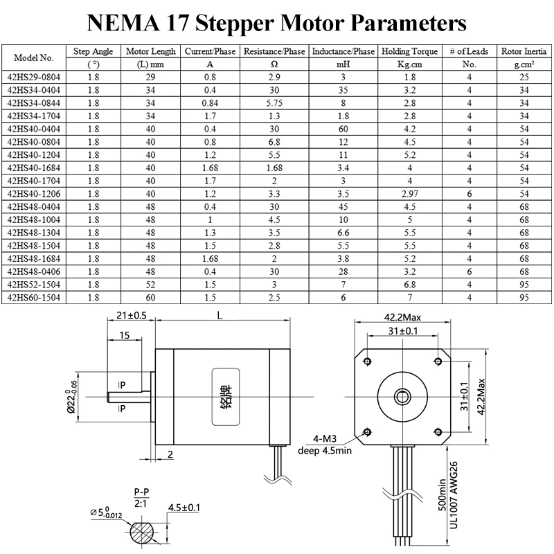 1.8 Degree 2-Phase Nema 17 Hybrid Stepper Motor Micro DC Stepper Motor