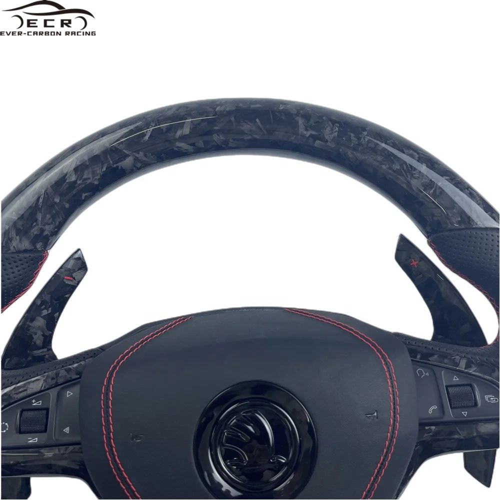 Ever-Carbon Racing ECR Custom Design Flat Bottom Forged Carbon Fiber Steering Wheel for Skoda Octavia Steering Wheel
