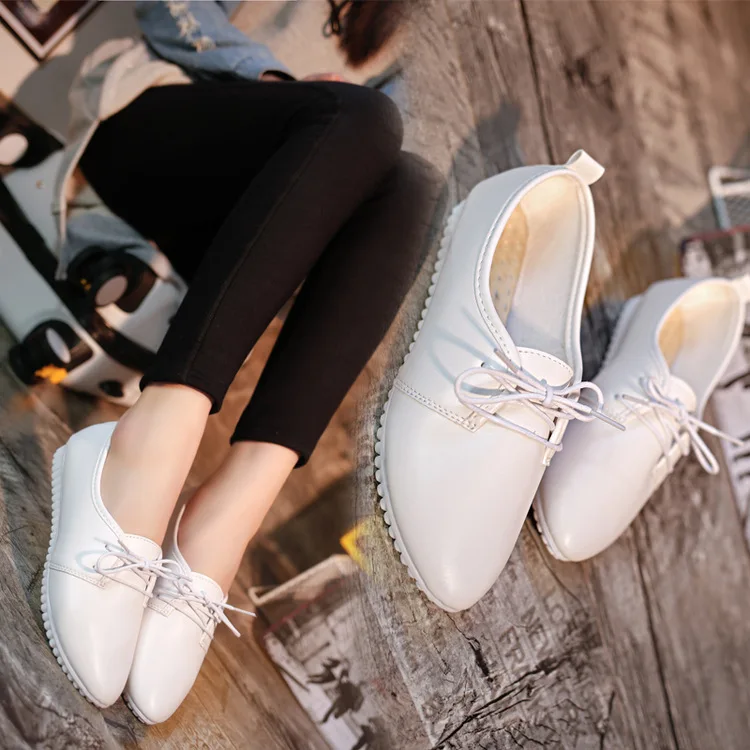 Low Heel Womens White Dress Shoes Flats Formal Women's Single