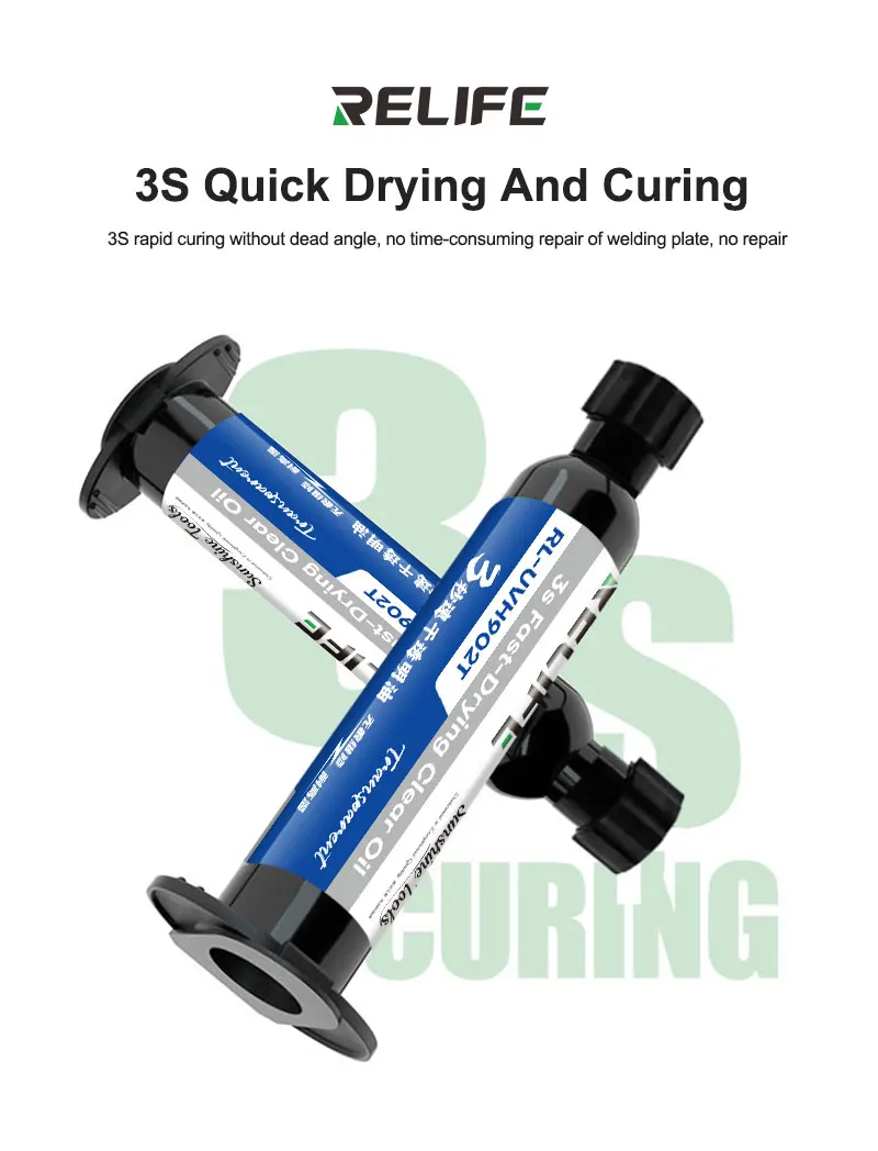 RELIFE RL-UVH902T 3S Fast Curing Transparent Solder Mask Oil UV Curable High Temp Resistant Oil for Phone Jump Wire Repair