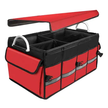 Trunk organizer with cover foldable car trunk storage