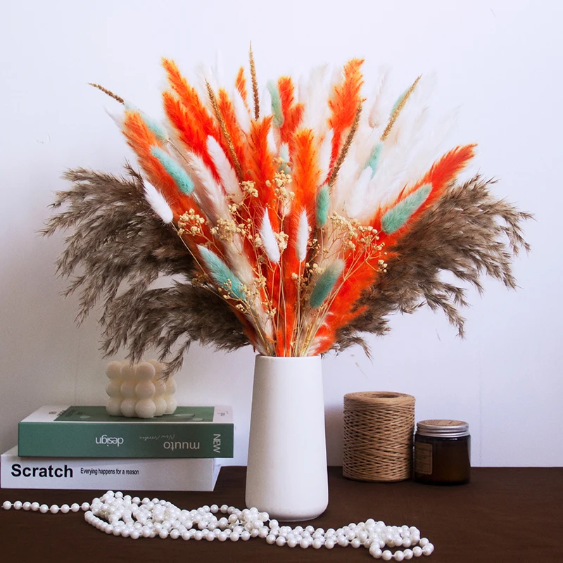 New Designed Colorful Bohemian Home Decor Popular Dried Flower Small Pampas Grass Rabbit Tail Bouquet manufacture