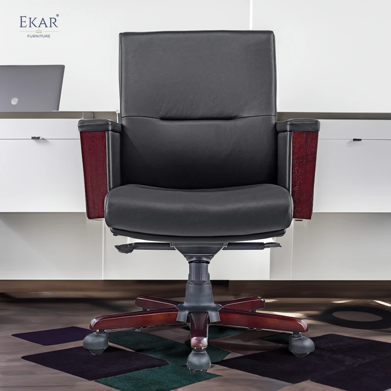 Executive Top-Grain Leather Office Chair with Padded Armrests details