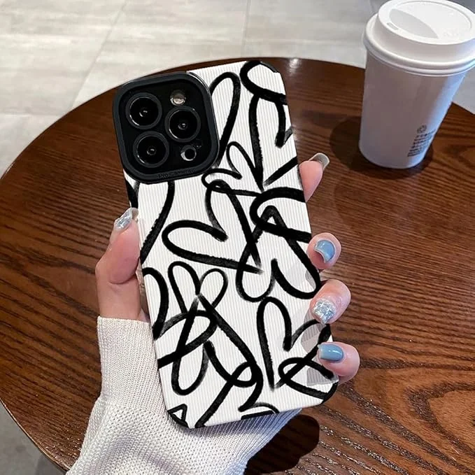 Funda de Silicone con Diseño Simple de Corazón Negro y Blanco de Laudtec para iPhone 16 pro max Funda Protectora Antigolpes para Teléfono