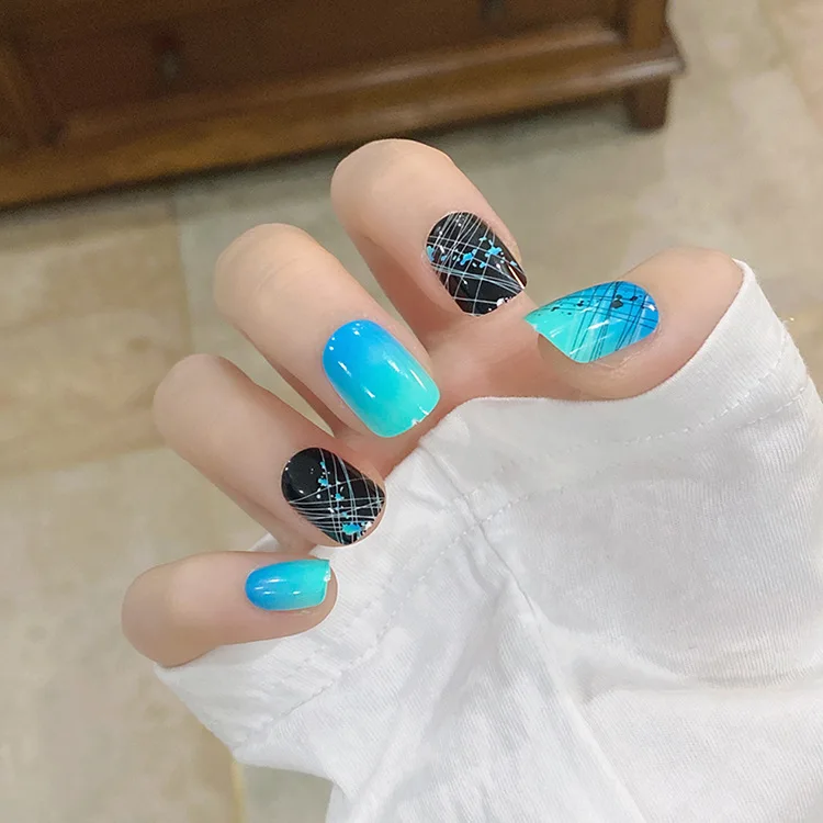 Blue Green Ombre Black White Short Square False Nails Press On Nails False 21 Press On Nails Buy Press On Nails False Short Square False Nails Press On Nails Square Product On Alibaba Com