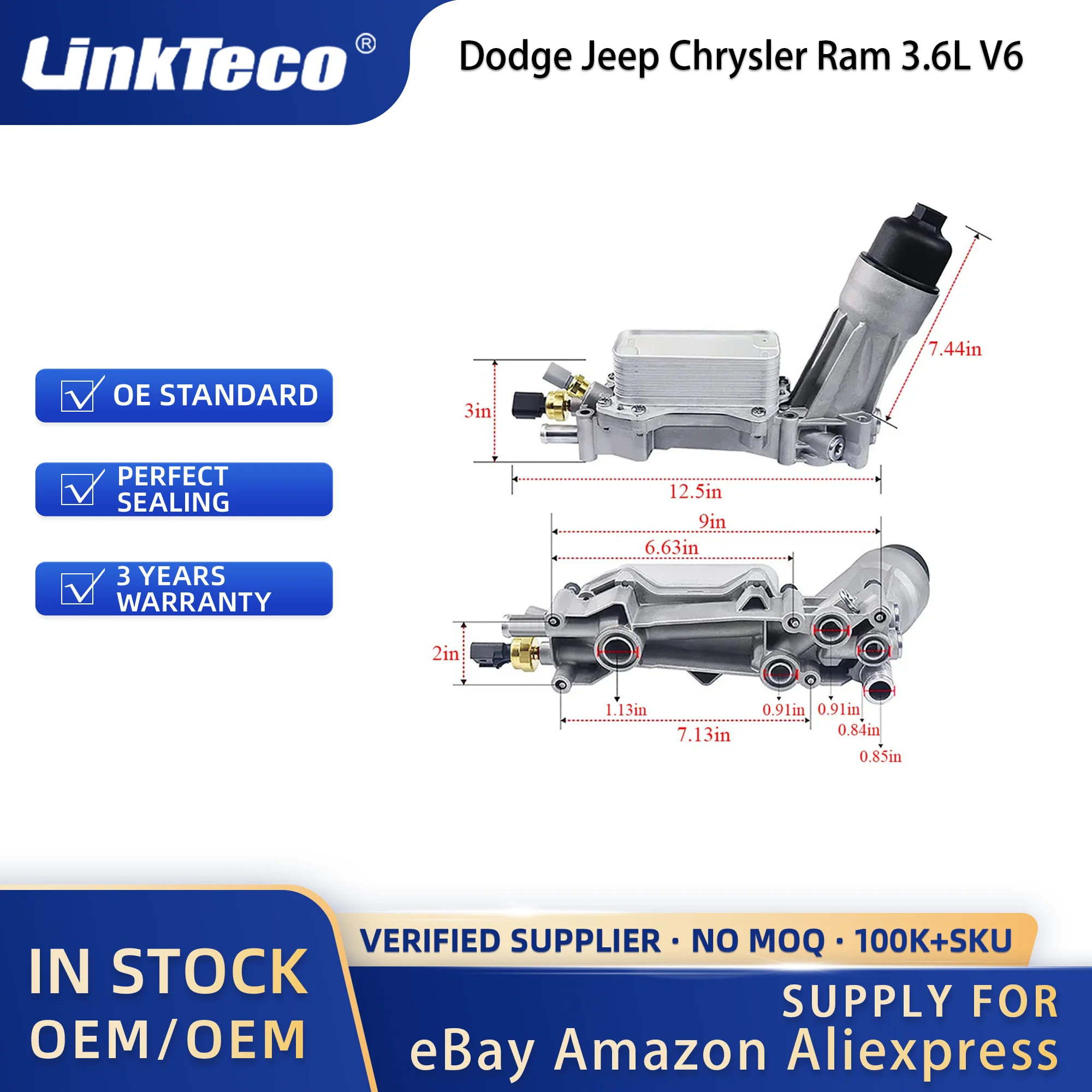 Linkteco High Quantity 926-959 Aluminum Engine Oil Filter Housing Fit for Dodge Jeep Chrysler Ram 3.6L V6 2011-2022 5184294AE
