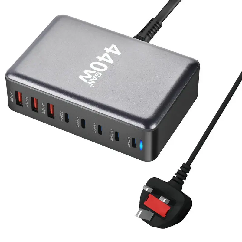 440W GaN台式充电器8端口USB C型PD 100W快速集线器充电器3.0 USB C型手机440W USB电源充电器站
